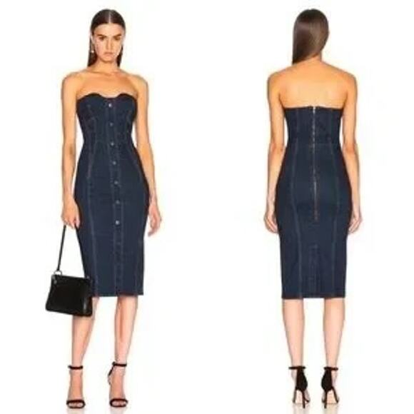 Veronica Beard Liza Strapless Denim Midi Dress Dark Stone Size 0 NWT - Picture 12 of 12